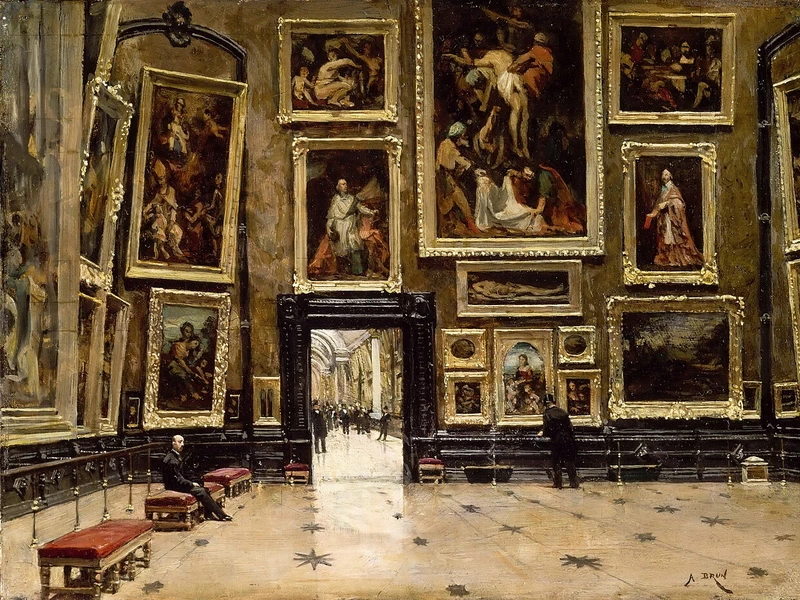 1853-Alexandre Brun - Veduta del Salon Carré al Louvre